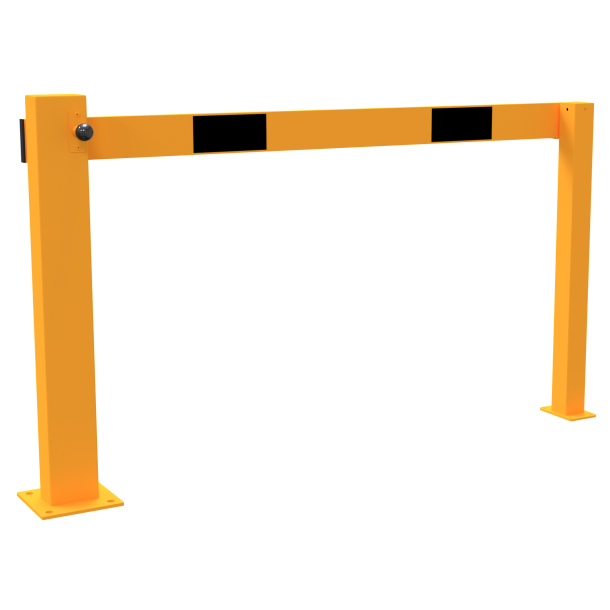Compact hand barrier | without fixed support post | clear width: 1500 mm | for padlock | hot-dip galvanized and coated yellow / black